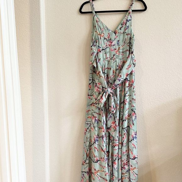 Darling London Size 8 Green Pink  Maxi Dress Sleeveless Floral Tie Back Lined - Picture 14 of 16